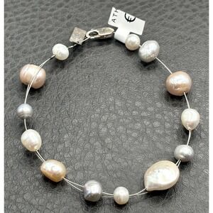 Vintage Athens Protasis Floating Freshwater And Coin Pearl Bracelet Silver